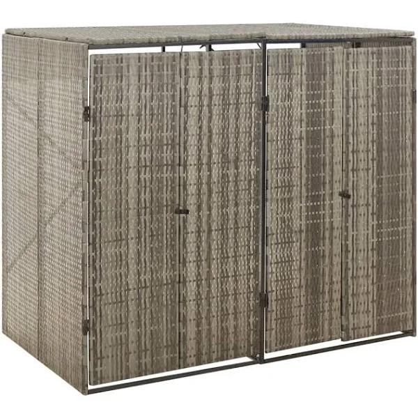 NNEVL Double Wheelie Bin Shed Grey 140x80x117 cm Poly Rattan