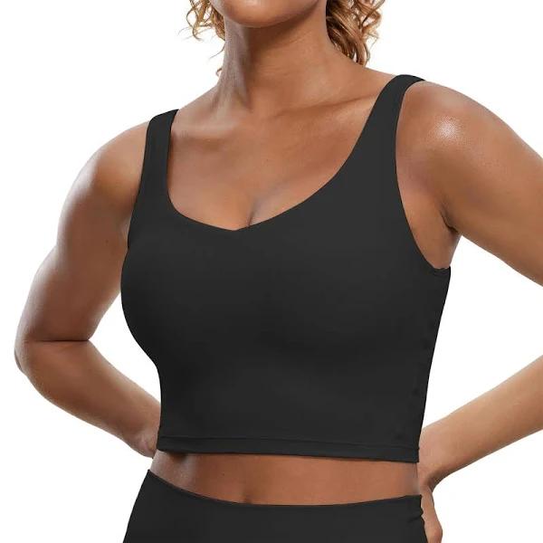 V Neck Longline Sports Bra / Black / L