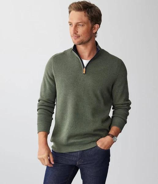 GAZMAN Half Zip French Rib Sweat Top in Green XL