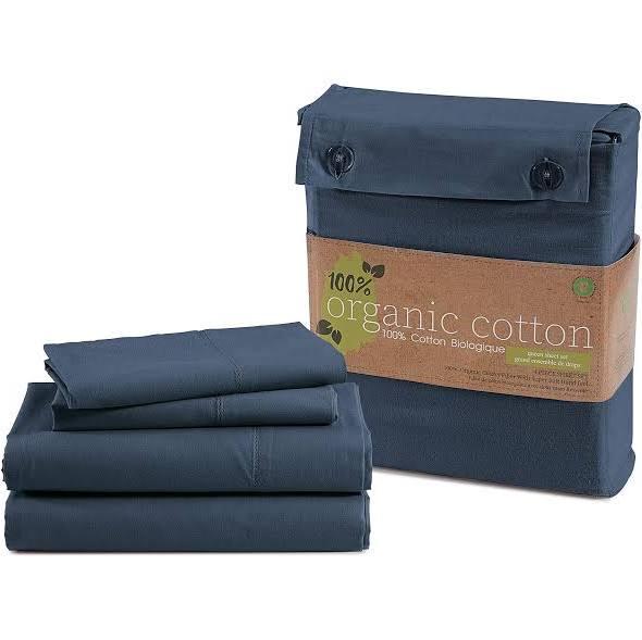 100% Organic Washed Cotton Sheet Set - Navy Single