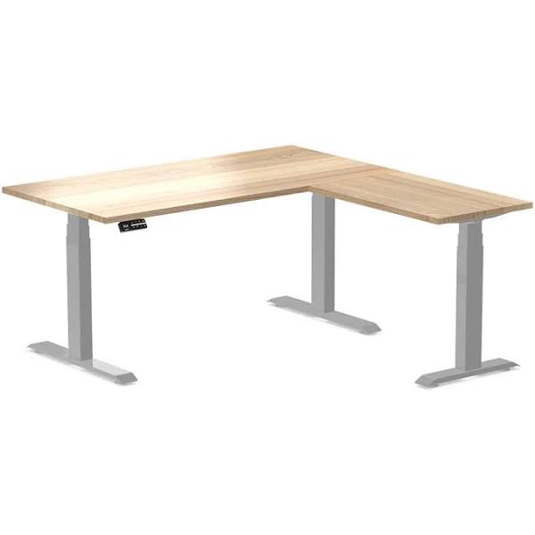 Desky Hardwood L-Shape Sit Stand Desk - White Ash / 1500x750x1550x500mm / Grey