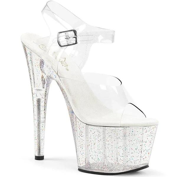 Pleaser Adore-708MG Ankle Strap Sandal, 7 / Clear