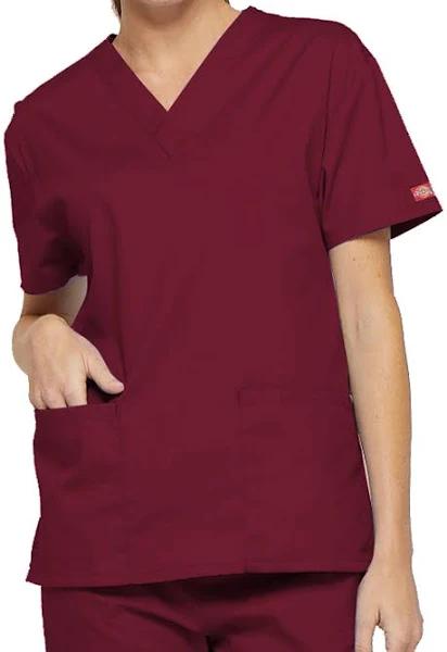 Dickies EDS Signature Women's V-Neck Scrub Top, Wine Colour: Wine