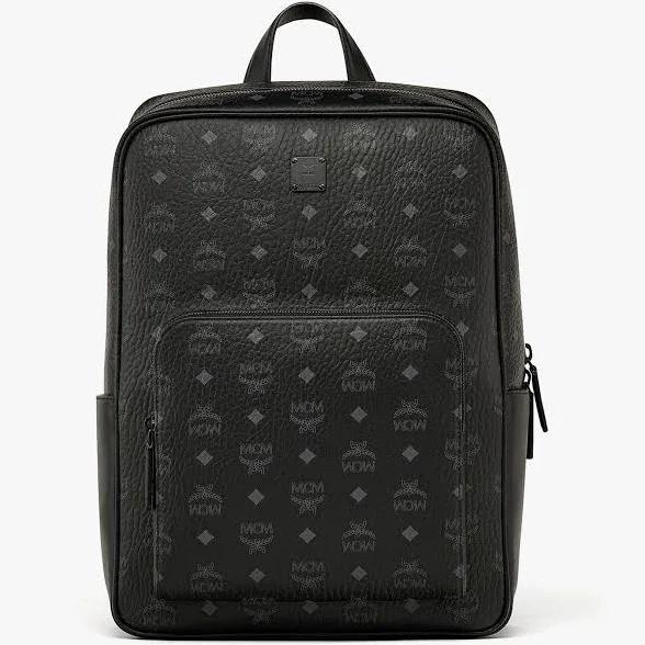 MCM Aren Visetos Logo Monogram Medium Backpack Black