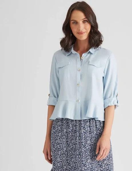 Katies Linen Blend Peplum Jacket - Light Blue - Size 20 - Ezibuy