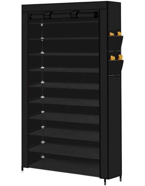 Levede - 10 Tier Shoe Rack Portable Storage Cabinet Organiser Wardrobe Cover - Black