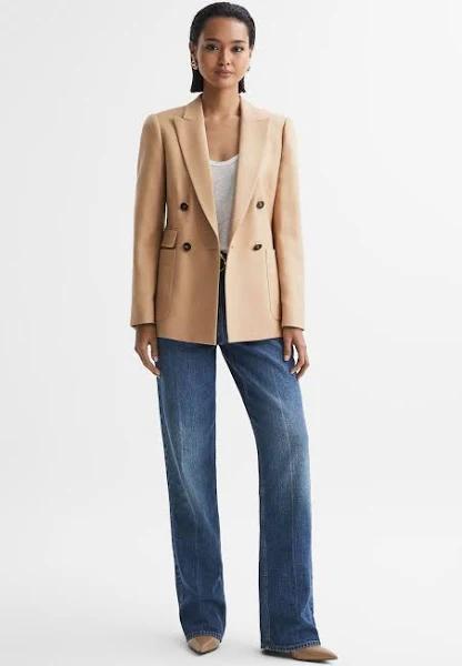 Reiss Light Camel Larsson Petite Double Breasted Twill Blazer, 8