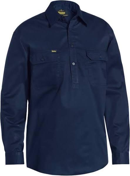 Bisley Lightweight Closed Front Cotton Drill Shirt - Long Sleeve (BSC6820) Navy / 6XL