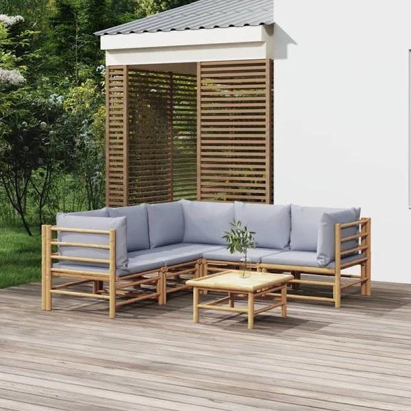 6 Piece Garden Lounge Set With Light Grey Cushions Bamboo vidaXL