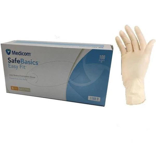 Medicom Safe Basic Latex Gloves Powdered Free Disposible Gloves Small (100 Gloves)