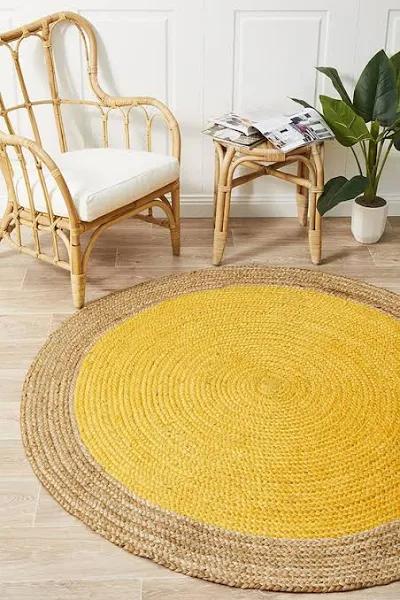 Round Jute Yellow Rug 150x150cm