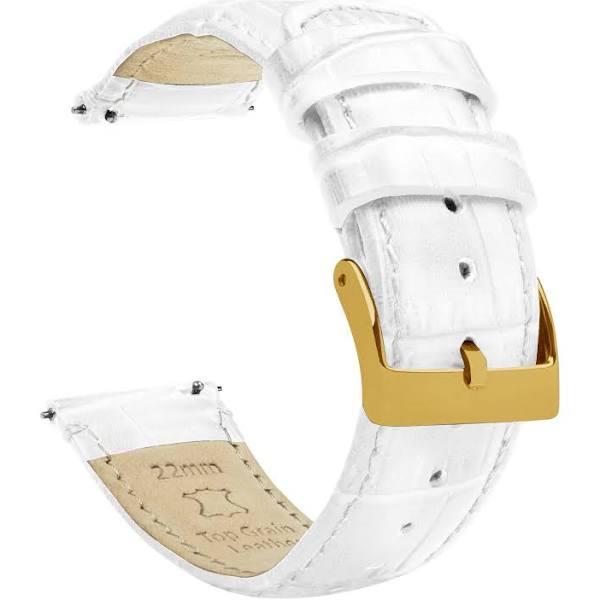 Alligator Grain Leather Watch Band / Strap in White w/ Gold Buckle, Width 23mm, Standard Length | Barton