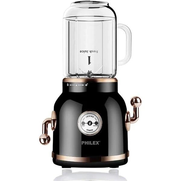 Philex 600ml Black Electric Blender Juice Smoothie Mixer Retro + 2 Cups