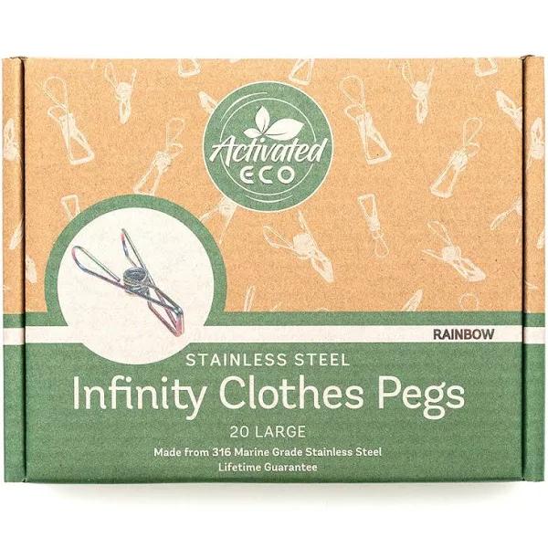 Activated Eco Stainless Steel Infinity Clothes Pegs, 20 Pack (Rainbow)