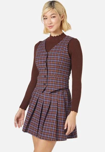 Princess Highway - Women's Frances Check Vest 20 / Chocolate