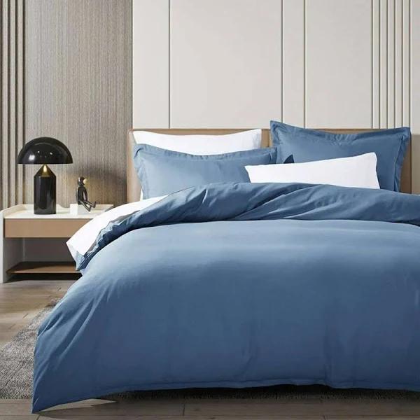 Luxton Pure Plain Quilt Cover Set Indigo Blue Queen