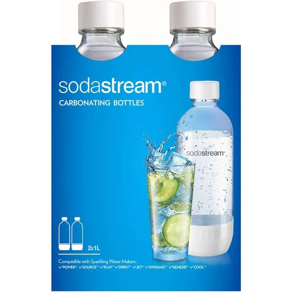 SodaStream Dishwasher Safe 1L Classic DWS Carbonating Bottle White (twinpack), Pack of 2