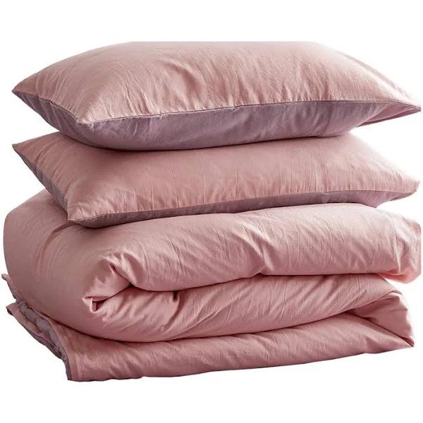 Cosy Club Washed Cotton Quilt Set Pink Purple Queen