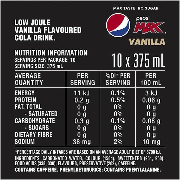 Pepsi Max Vanilla Multipack Cans 375ml