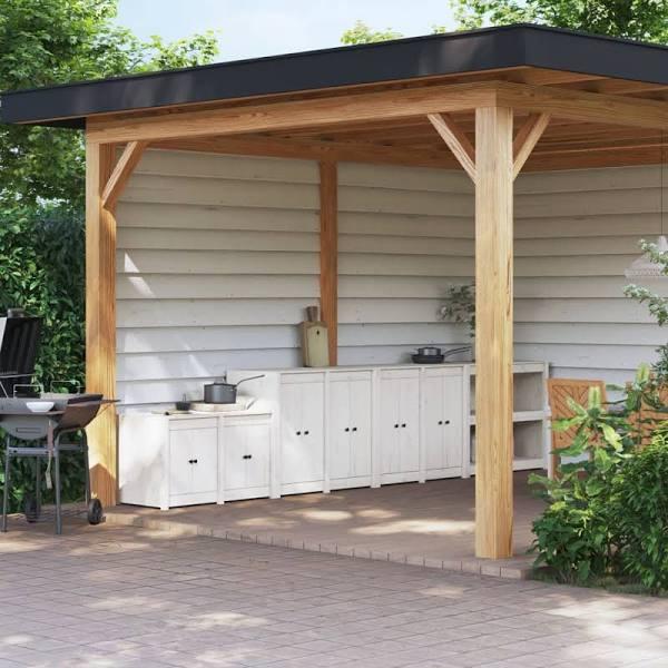 Outdoor Kitchen Cabinets 3 Pcs White Solid Wood Pine