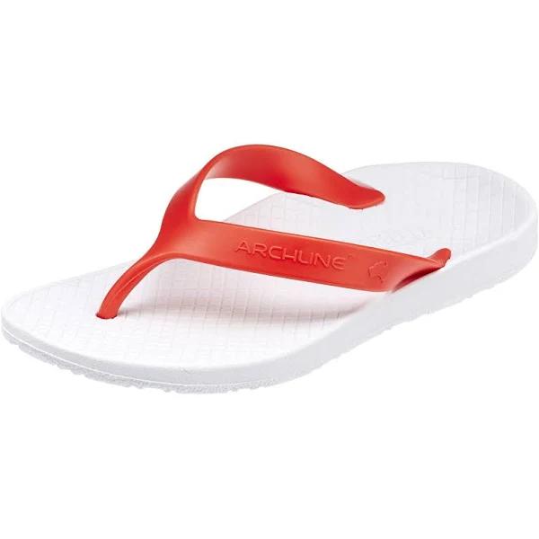 Archline Flip Flops Orthotic Thongs Arch Support Shoes Footwear - White/Red - EUR 36