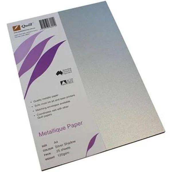 Quill A4 120gsm Metallique Paper Silver Shadow Pack 25