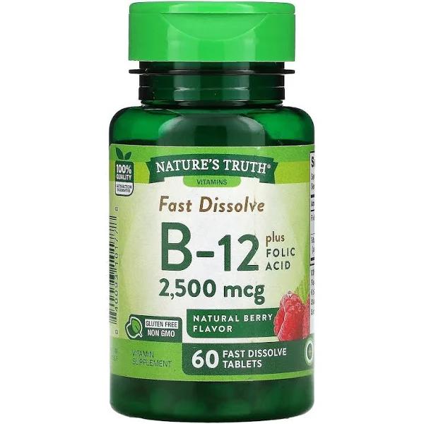 Nature's Truth Vitamin B-12 Plus Folic Acid Natural Berry 2500 mcg 60 Fast Dissolve Tablets