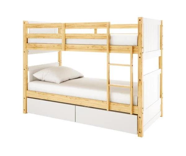 Elisha Solid Pine Bunk Bed With Storage - White and Natural