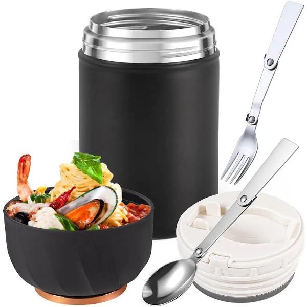 Vuzsbcmx Insulated Food Flask for Hot Food, 28 oz Insulated Food Jar with Folding Spoon and Foldable Fork, Leak Proof Double Wall Vacuum Insulated