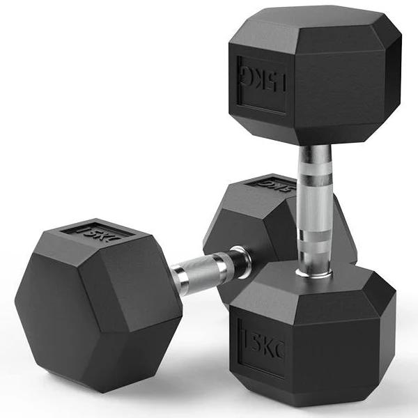 15kg Reeplex Rubber Hex Dumbbell Pair