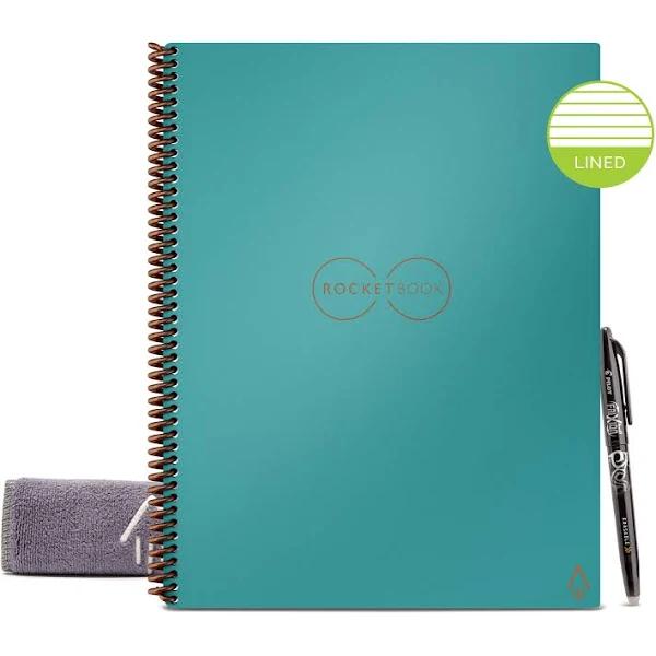 Rocketbook Smart Reusable Notebook - Lined Eco Friendly Notebook - Letter A4 - Neptune Teal, Lined, Pilot Frixion Pen and Wipe Included