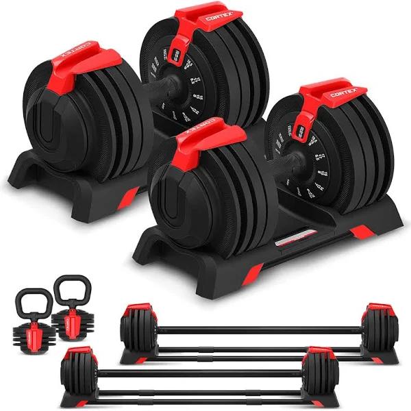 Cortex 48KG RevoLock V2 Adjustable Dumbbell + Barbell + Kettlebell All-in-One Set (24kg Pair)