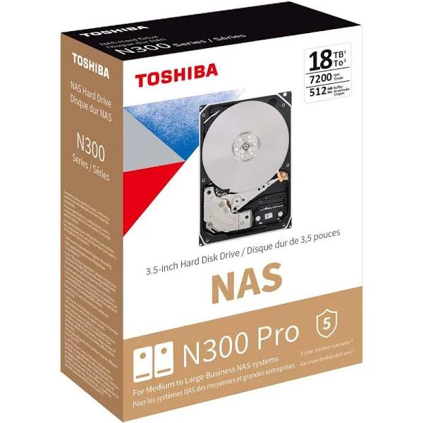 Toshiba N300 18TB 7200 RPM SATA III 6Gb/s 3.5" Internal NAS CMR Hard Drive