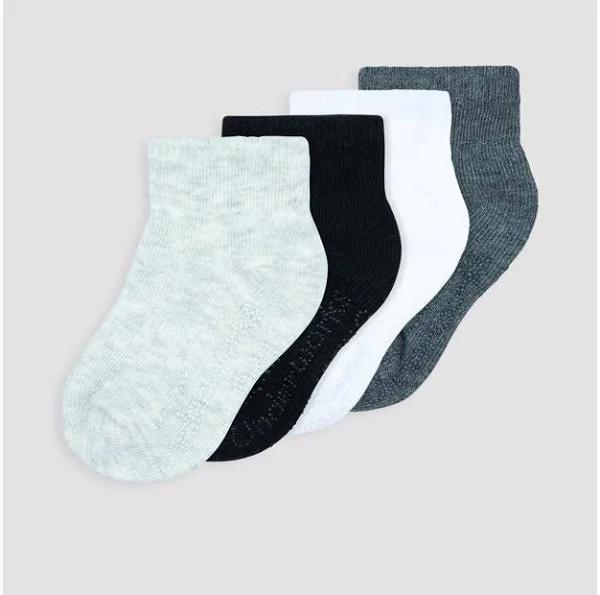 Baby Organic Cotton Blend Stay On Crew Socks 4 Pack | Grey | Size 1-3 | Underworks