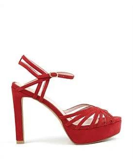 David Jones Edward Meller Syria110 Multistrap Platform Sandal in Red Suede, Size 41 EU