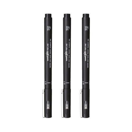 Fineliner Pen - Uni-Ball - 200 Pin - 0.7mm - Black - Wallet of 3