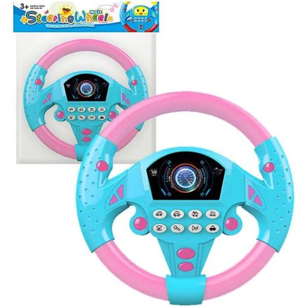 Puzzle Early Education Steering Wheel Toy Analog Car Driving with Music Rotating Steering Wheel Suitable For Children-blue