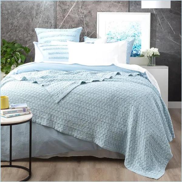 Renee Taylor Lexico Cotton Waffle Blankets - Sky Queen/King