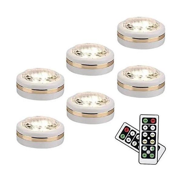 LEASTYLE Wireless Led Puck Lights with Remote Control 6 Pack Led Under Cabinet Lighting Puck Lights Battery Operated Closet Light Under Counter