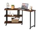 Giantex Mobile L-shaped Side Table 360° Rotating Corner Desk w/2-Tier Storage Shelf Wood Laptop Table Home Office, Brown