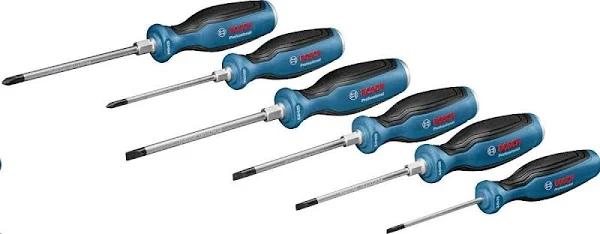 Bosch Professional six-Part Screwdriver Set (Cross-Headed and Slotted Screwdriver, Continuous Steel Blade and Steel Cap)