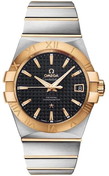 Omega Constellation Black Dial Men's Watch 123.20.38.21.01.002, Automatic Movement, Stainless Steel and Yellow Gold Strap, 38mm Case