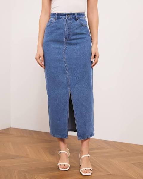 Atmos&Here - Women's Blue Denim Skirts - Leila Denim Split Maxi Skirt - Size 10 at The Iconic