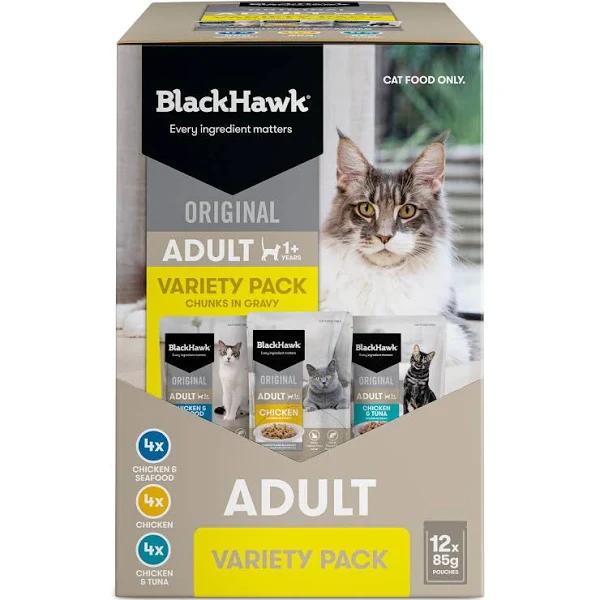 Black Hawk Original Cat Food Pouch Adult Variety Pack in Gravy