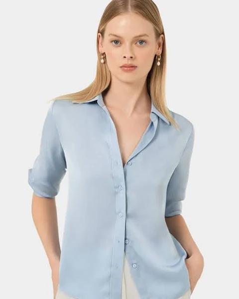 Forcast Women's Hailee 3/4 Sleeve Satin Blouse - Sky Blue - 14