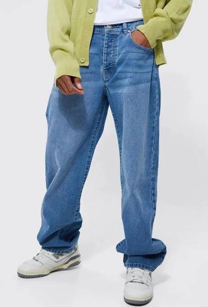 Mens Mid Blue Baggy Fit Jeans