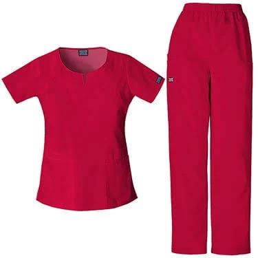 Cherokee Workwear 4200 Scrubs Pants Womens Natural Rise Tapered Pull-On Cargo Red