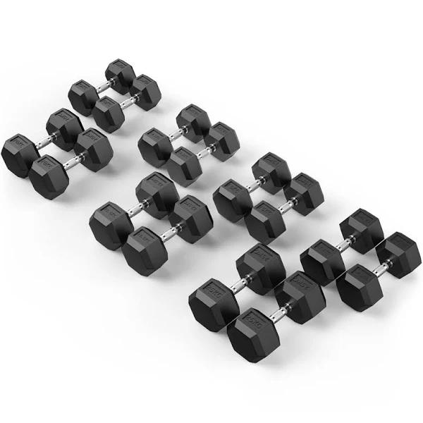 10-25kg Rubber Hex Dumbbell Set - AfterPay & zipPay Available