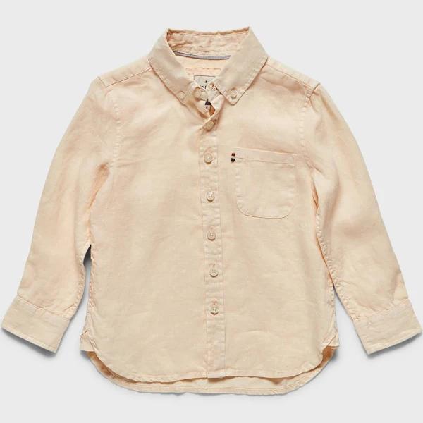 The Academy Brand Boy's Hampton Linen Shirt - Kids in Beige, Size - 6 | AfterPay Available