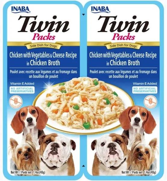 Inaba Twin Packs Chicken with Vegetables and Cheese Recipe in Chicken Broth Side Dish for Dogs - 2 Count